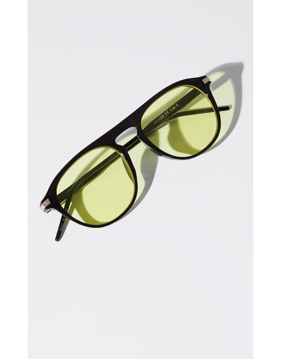 Yellow Lens Round Black Frame Sunglasses - 2