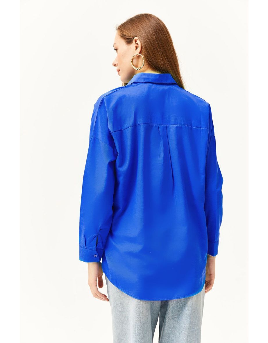 Women's Saxe Blue Sequin Detailed Woven Boyfriend Shirt c - 3