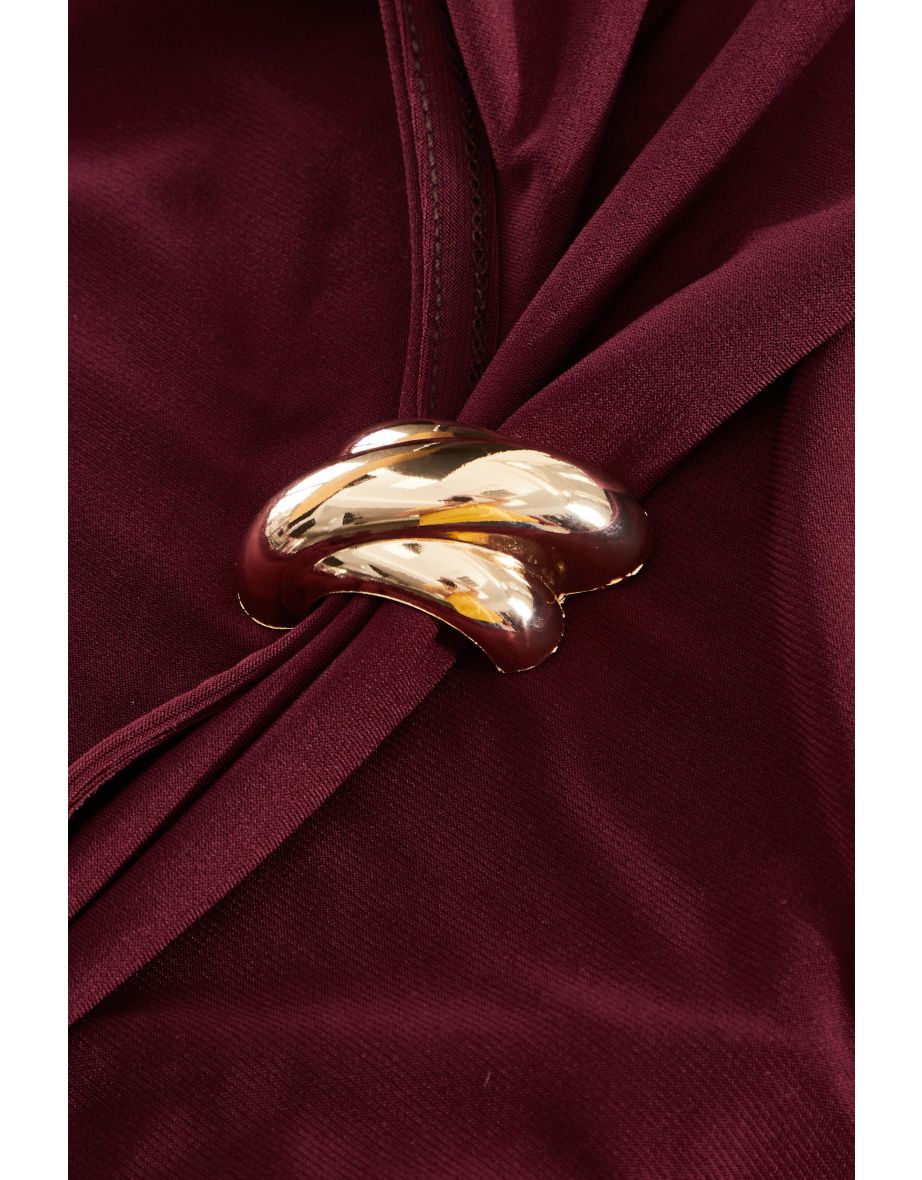 Dark Red Buckle Detail Crop Top - 5