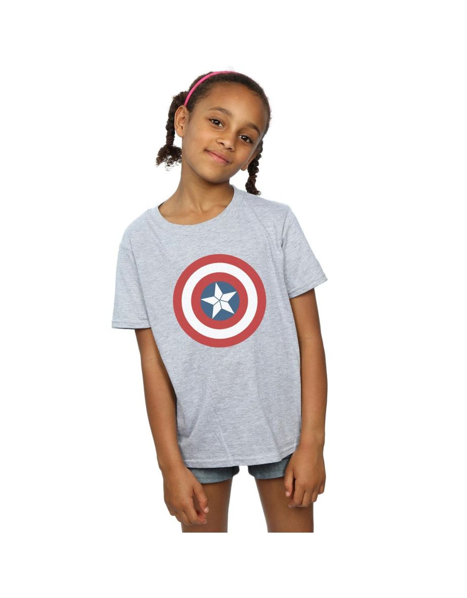 Marvel Girls Captain America Civil War Shield Cotton T-Shirt - Sports Grey
