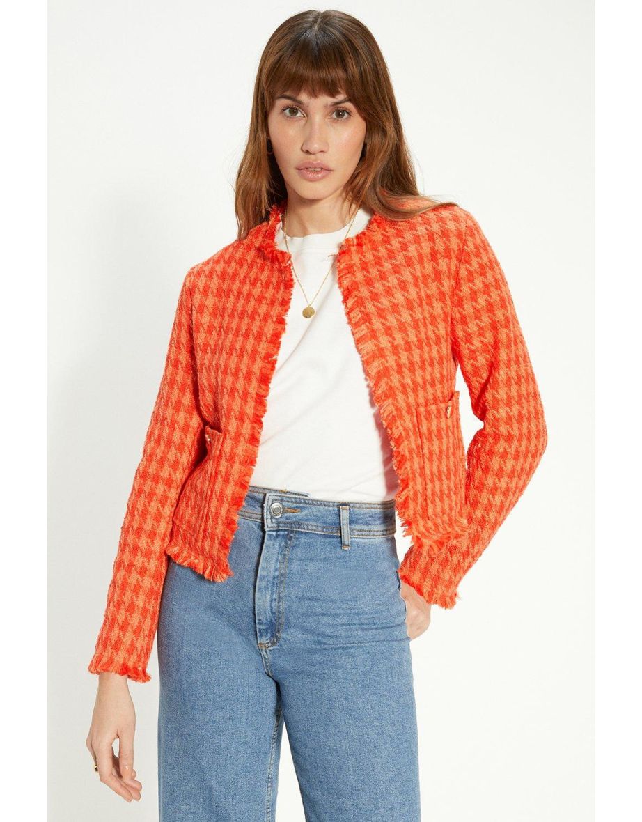 Petite Check Tweed Fringed Blazer