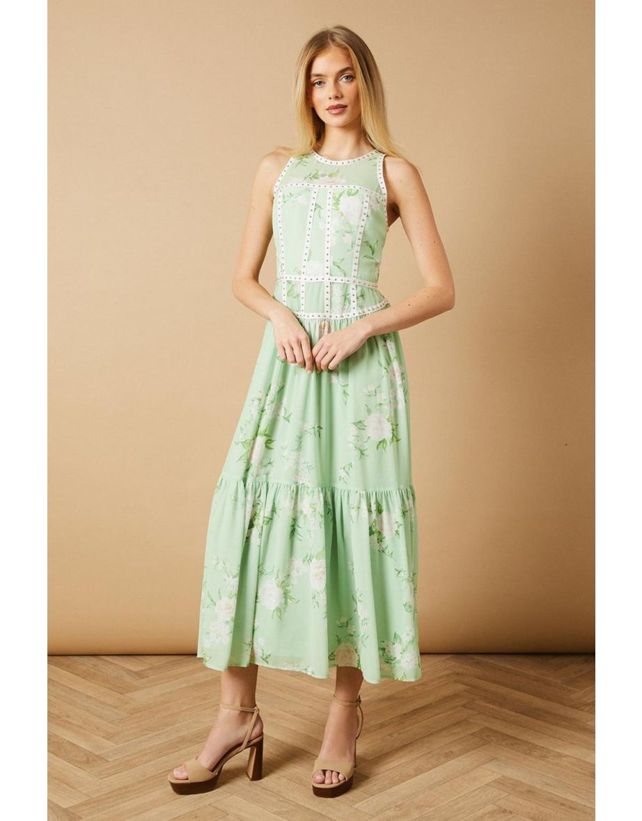 Printed Hand Embellished Tiered Maxi Dress