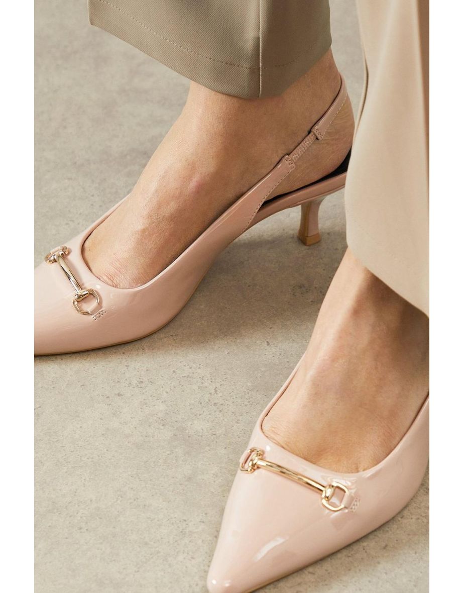 Denali Patent Snaffle Detail Slingback Kitten Heel Court Shoes - 3