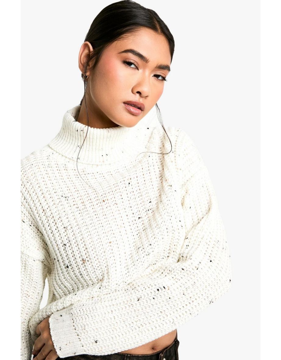 Nep Knitted Crop Roll Neck Jumper - ecru - 3