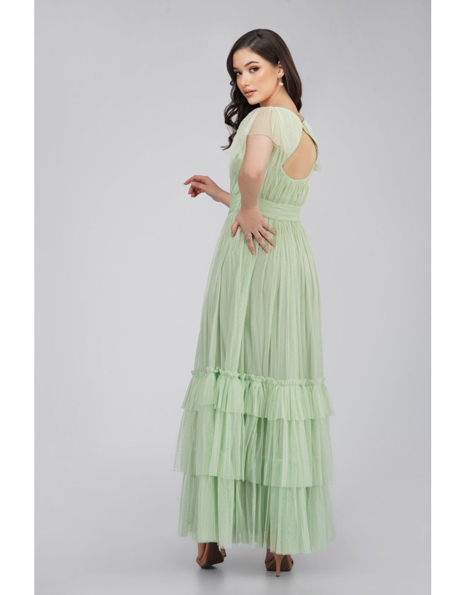 Diva Sage Green Tulle Bridesmaid Dress - 4