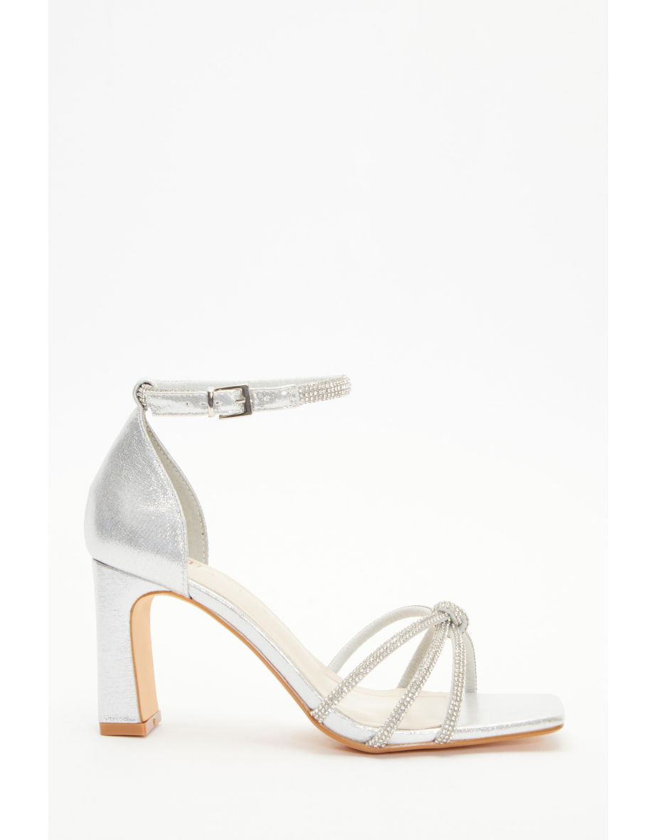 Quiz silver discount diamante heel sandals