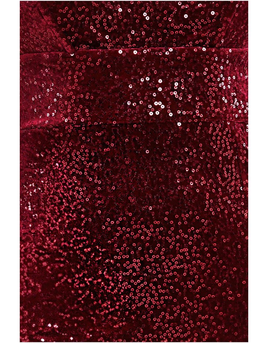 Goddiva Sequin Velvet Bandeau Maxi Dress - Wine - 3