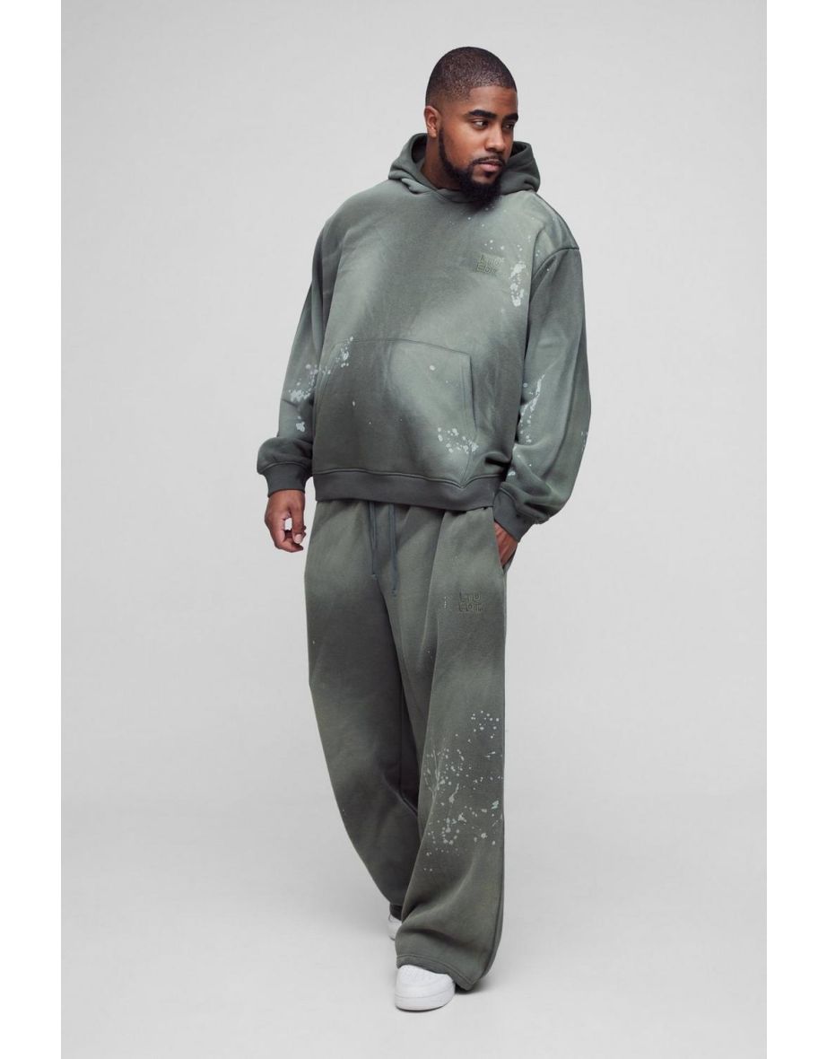 Plus Oversized Embroidered Spray Wash Wide Fit Boxer Jogger Tracksuit