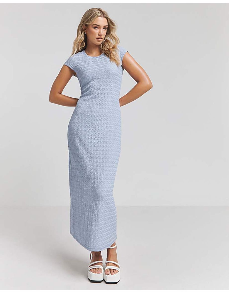 Blue Textured Jersey Column Dress
