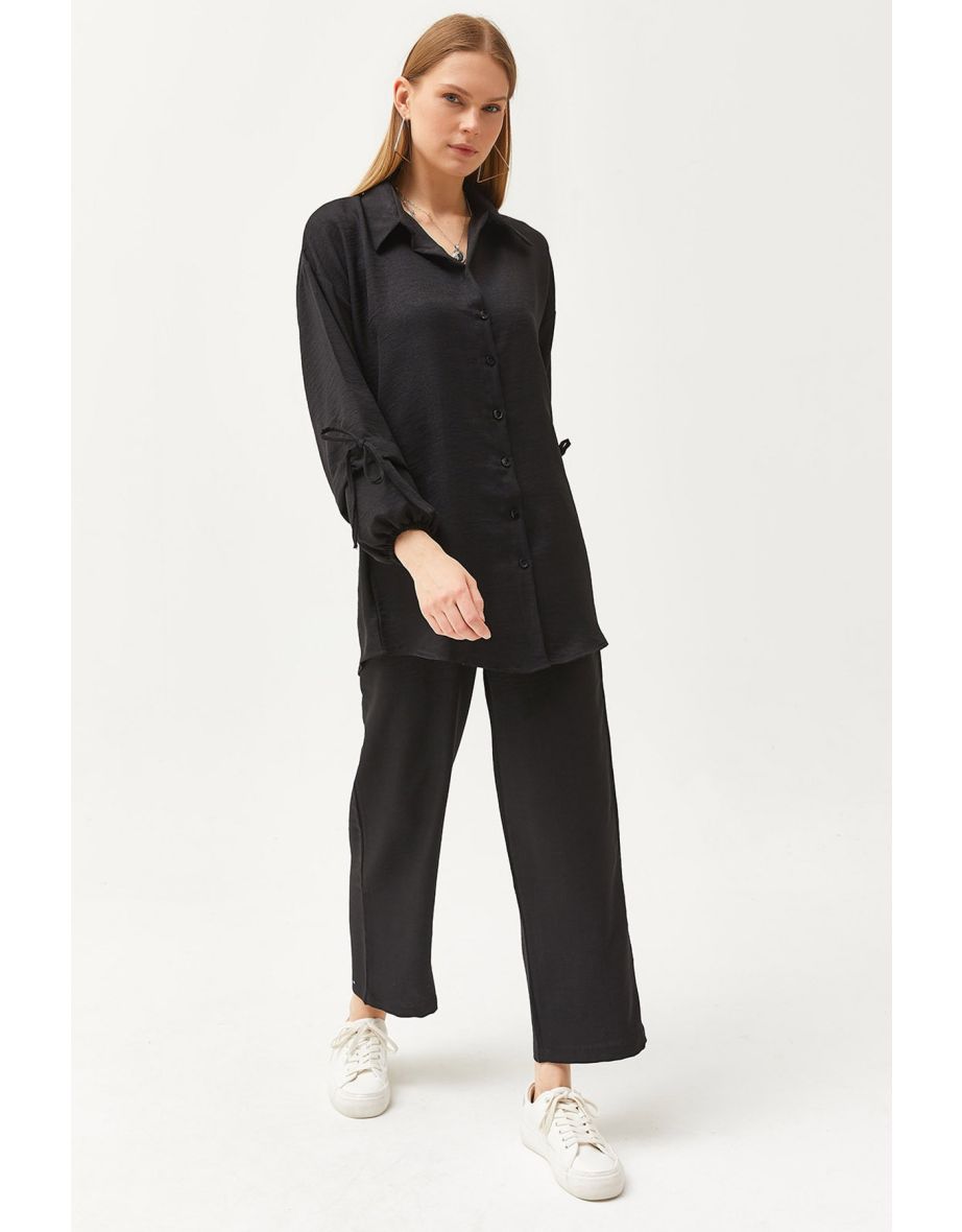 Women's Black Bottom Top Linen Suit