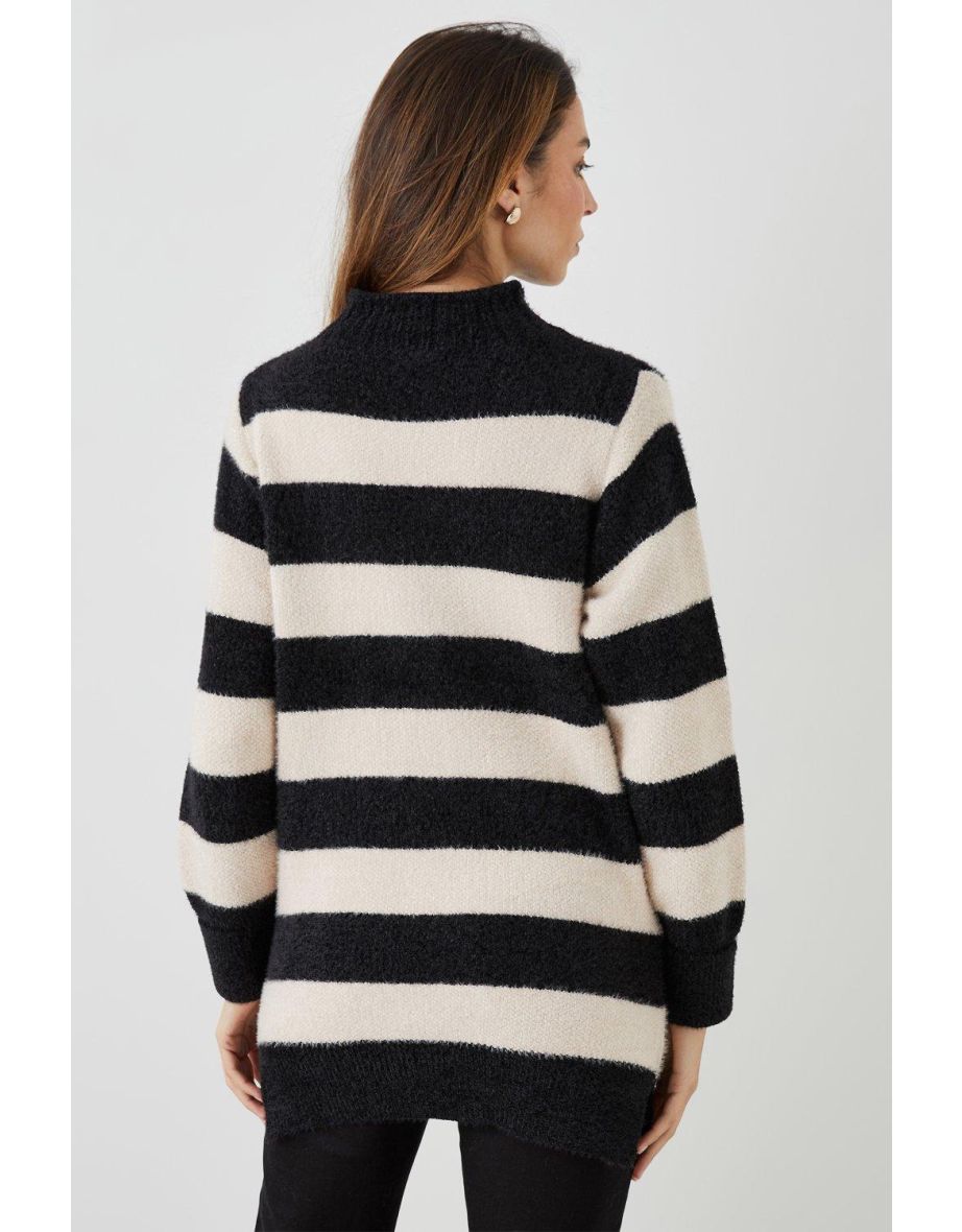 High Neck Striped Jumper - black - 2