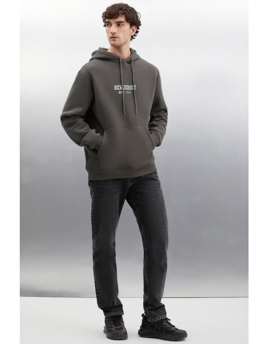 Herald Men's Hooded Kangaroo Pocket Fleece Printed Dark Gray
