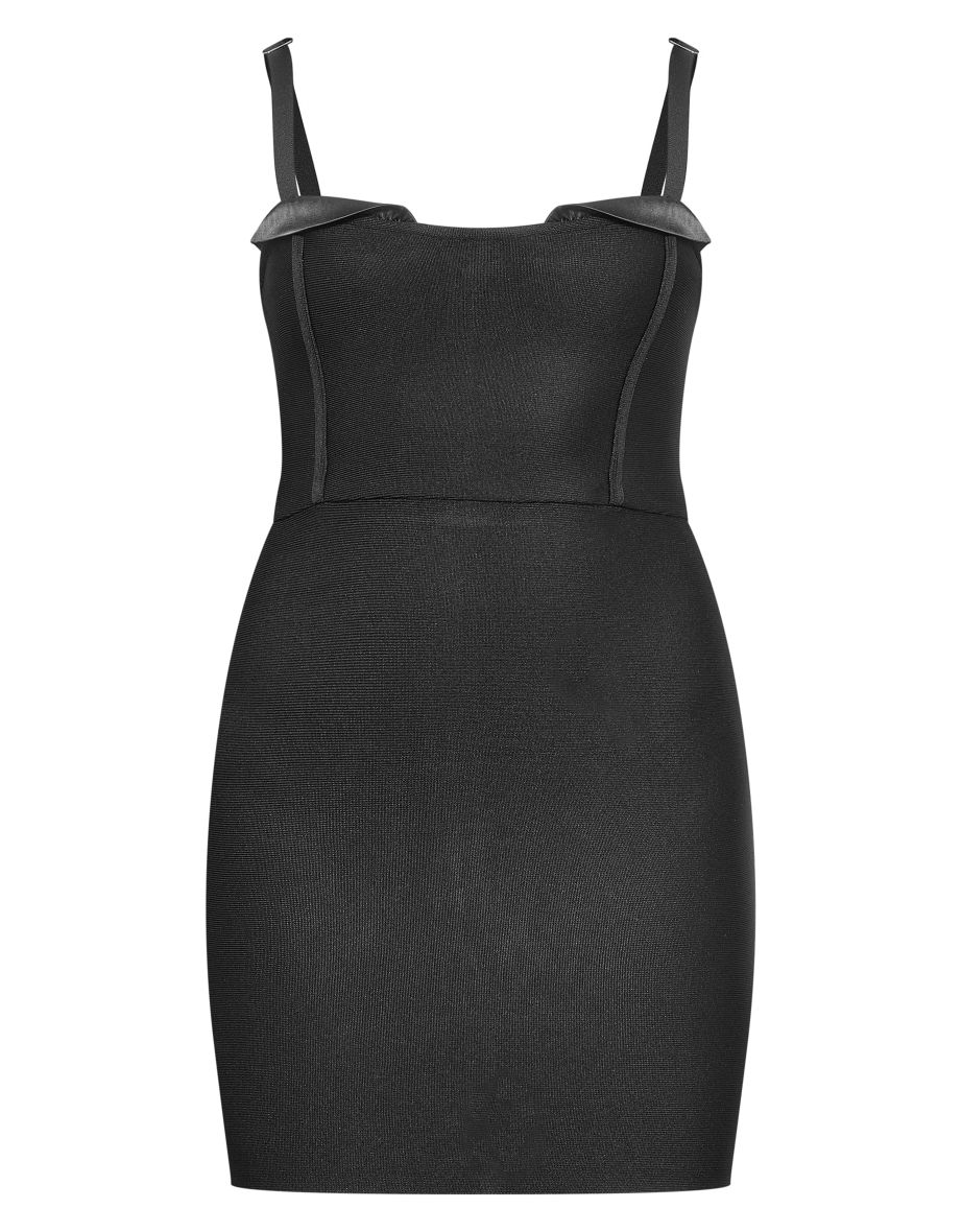 Black Satin Cup Detail Bandage Bodycon Dress - 4