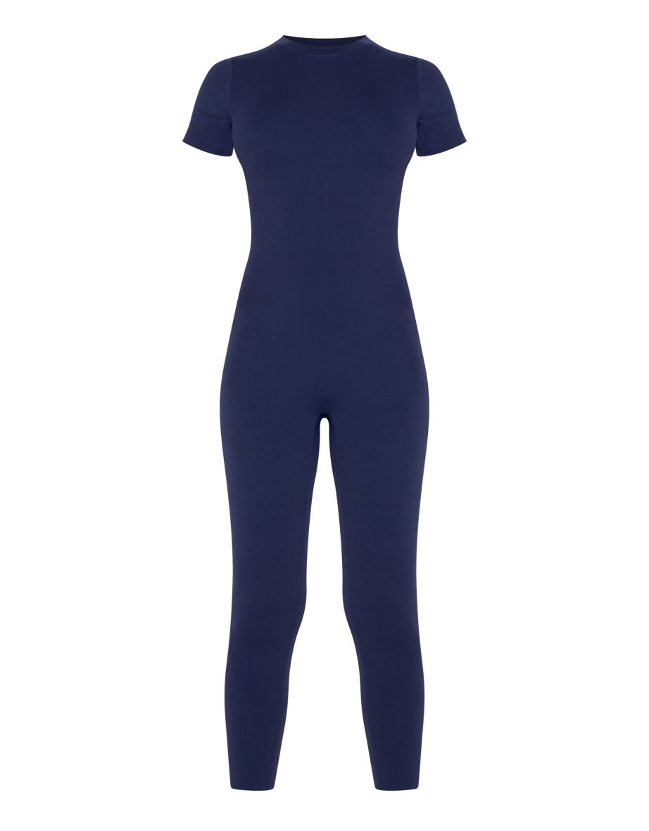 Petite Navy Short Sleeve Sculp Unitard - 4