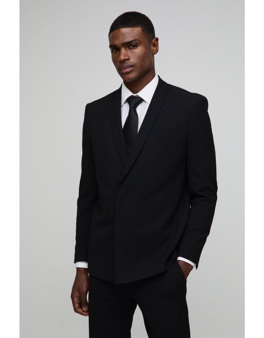 Straight Fit Asymmetrical Detail Suit Jacket - black