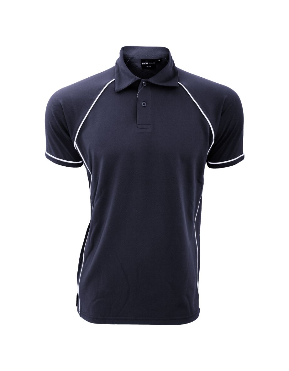Finden & Hales Mens Piped Performance Sports Polo Shirt - Navy/White