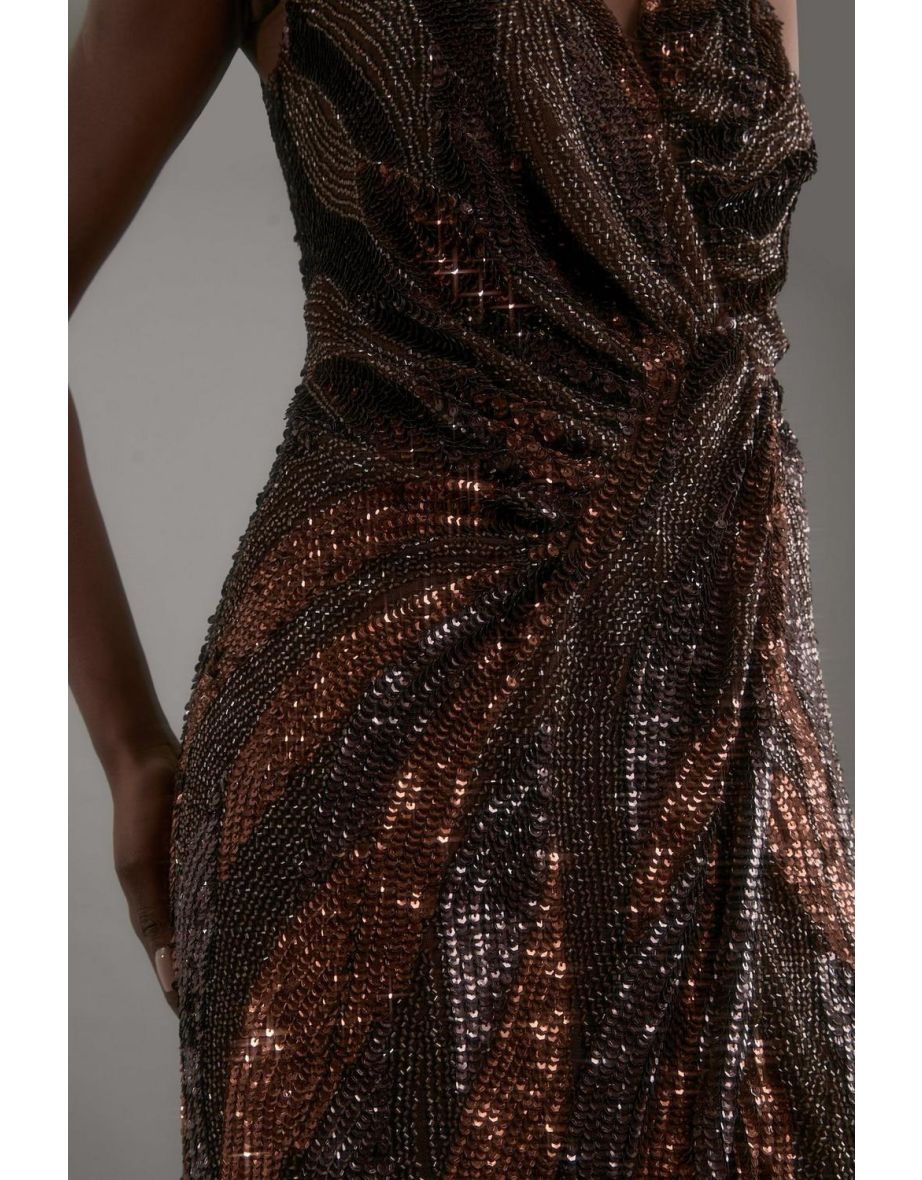 Embellished Plunge Beaded Woven Maxi Dress - 3