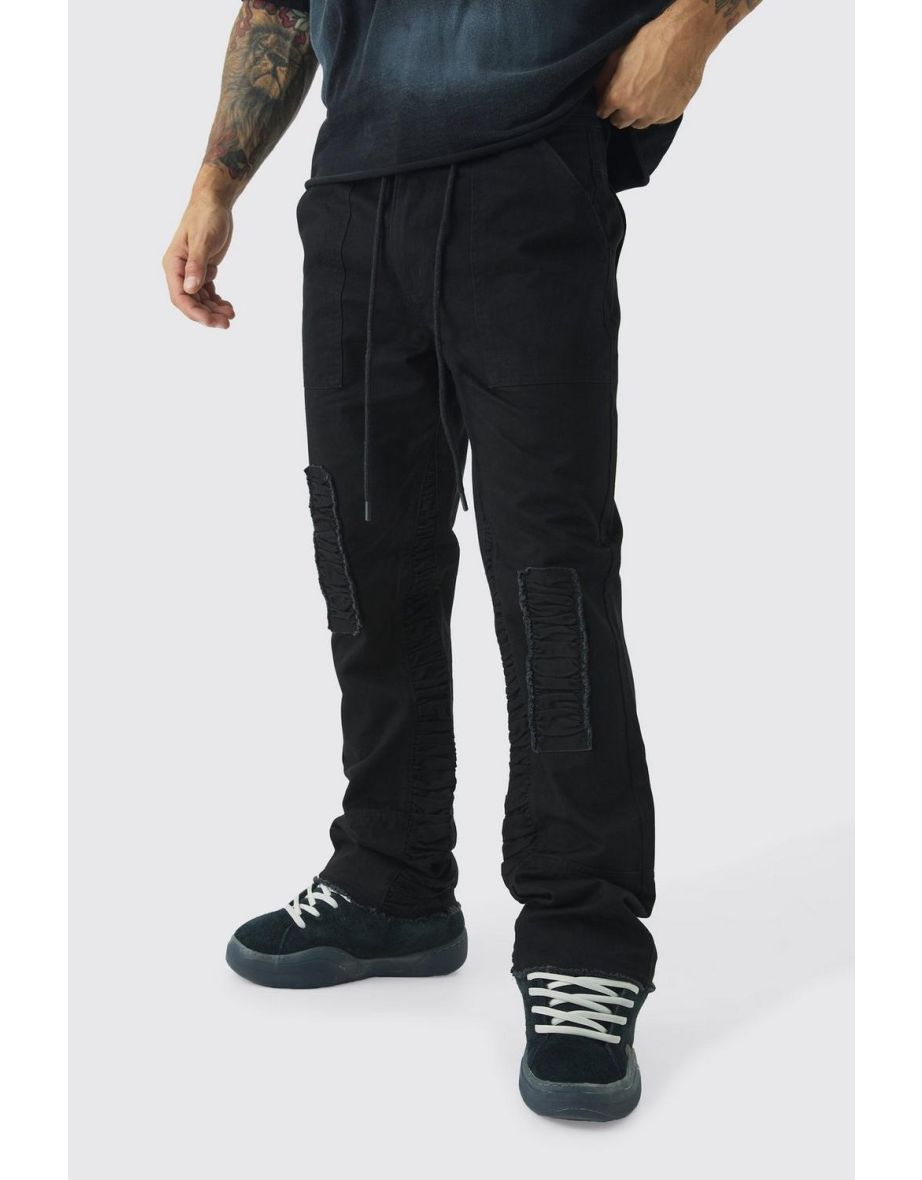 Twill Fixed Waist Slim Flare Crinkle Gusset Trousers