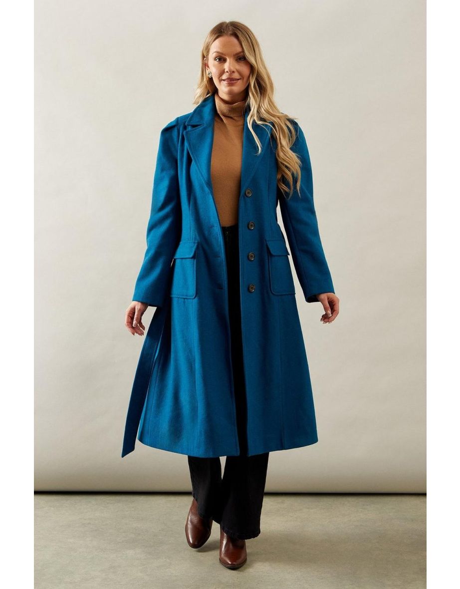 Button Through Wool Mix Fit And Flare Coat