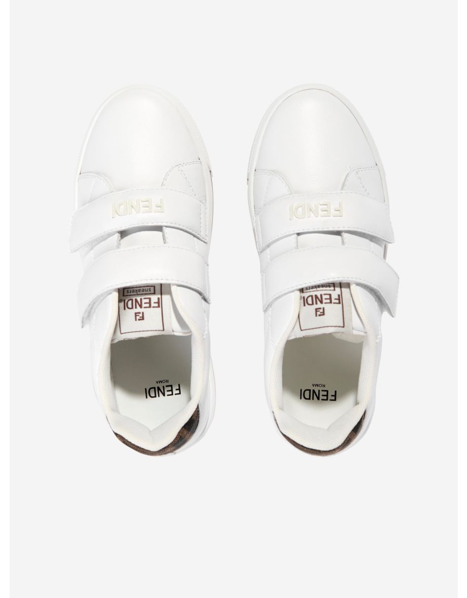 Kids Leather Velcro Strap Trainers in White - 3