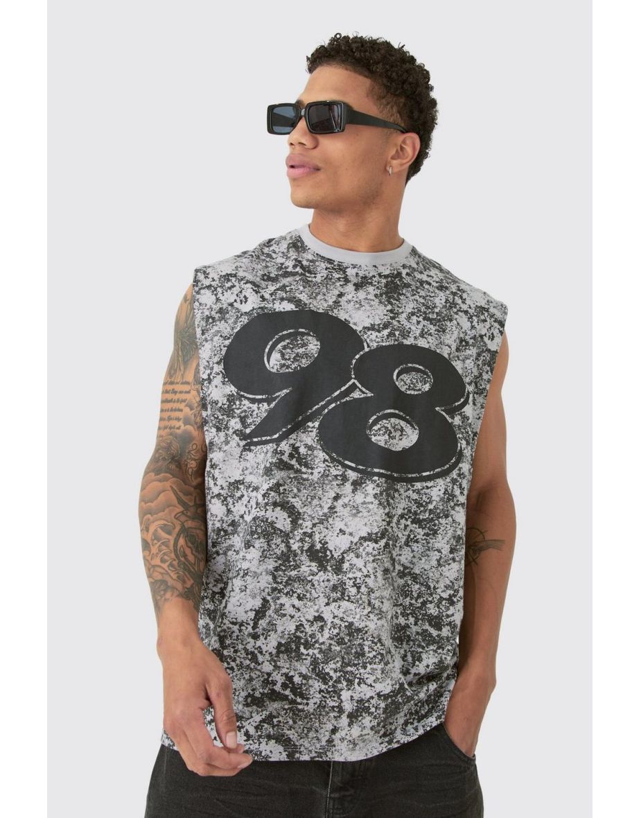 Oversized 98 Abstract Printed Tank - black