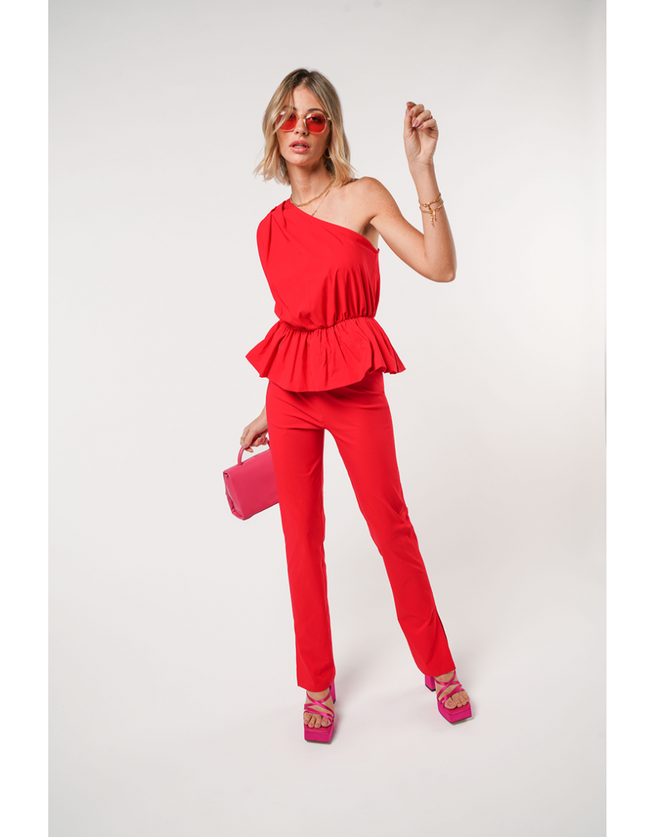 Shop Red One Shoulder Peplum Top Online in Oman VogaCloset