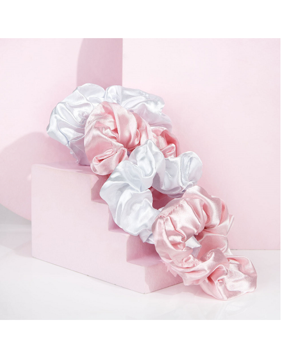 Brushworks Satin Scrunchies - Pink & White