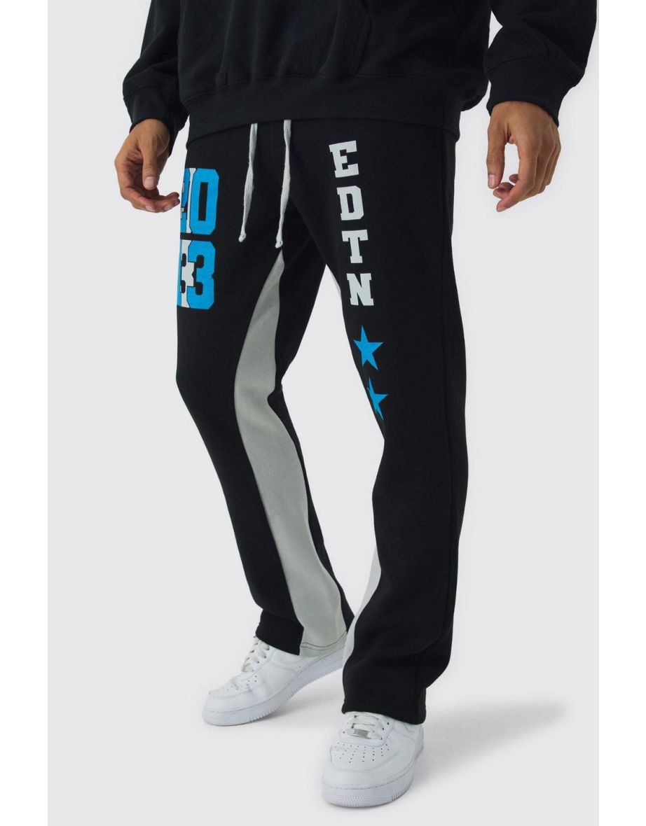 Slim Fit Ltd Edt Varsity Printed Gusset Jogger - black