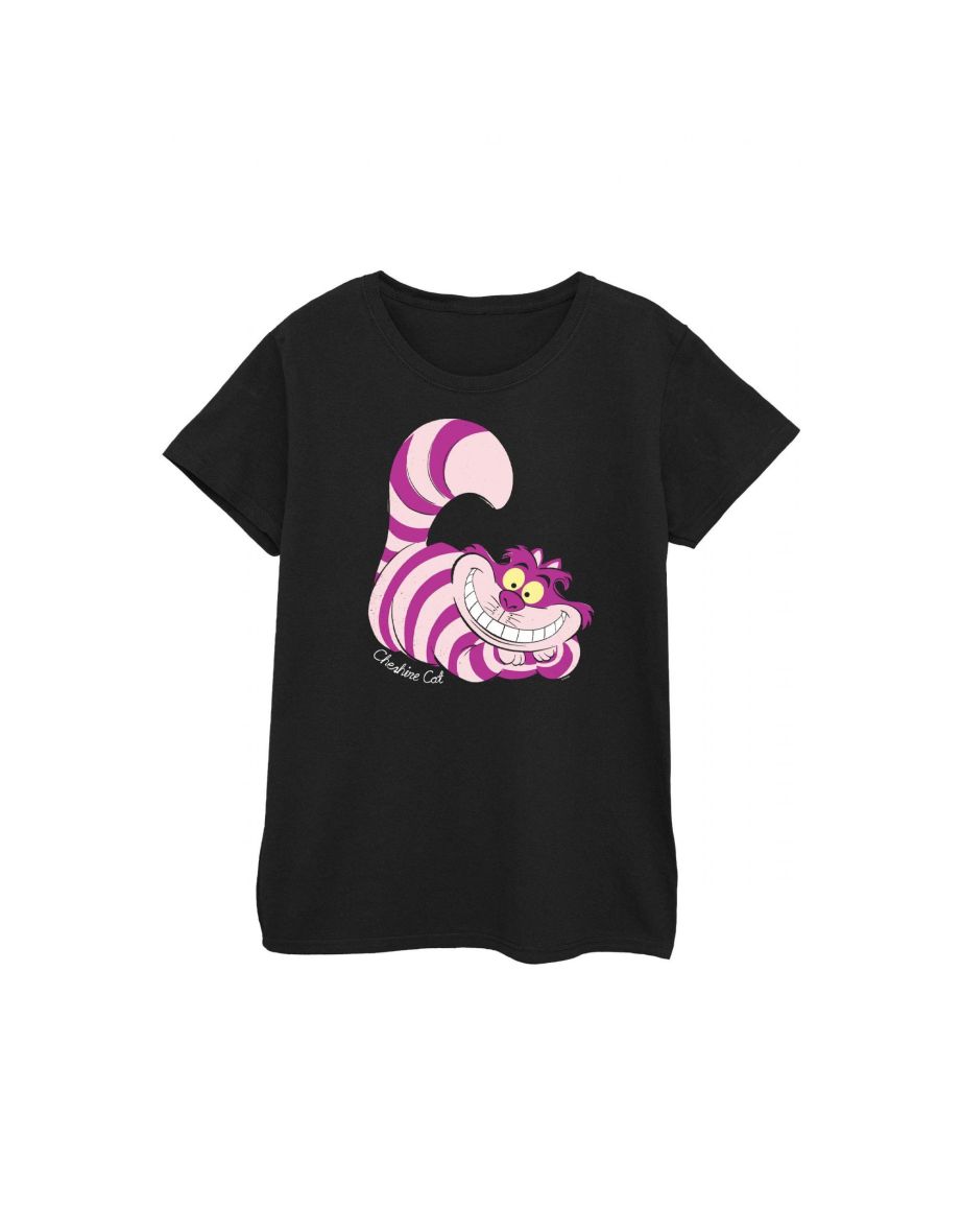 Alice In Wonderland Womens/Ladies Cheshire Cat Fitted T-Shirt - Black/Pink/Purple