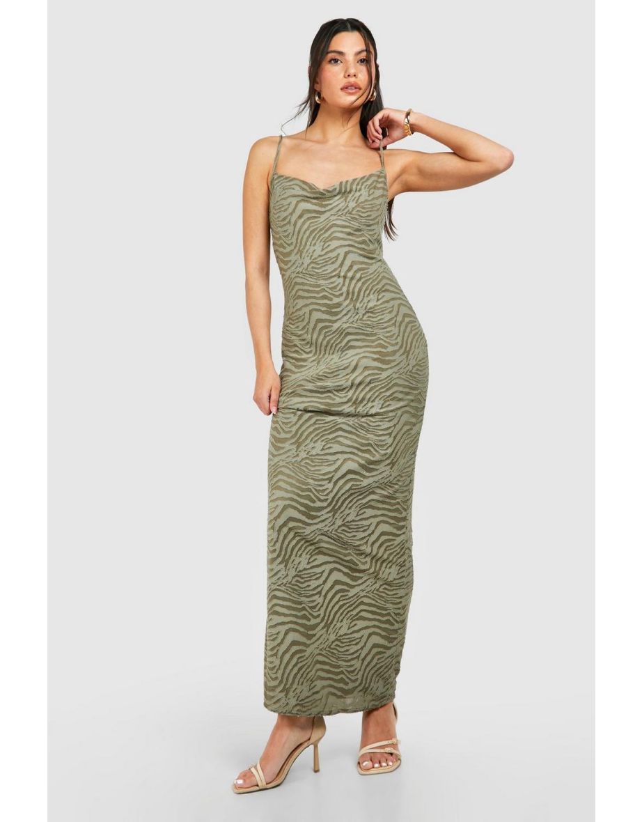 Shop Cowl Neck Devore Maxi Slip Dress khaki Online in Bahrain VogaCloset