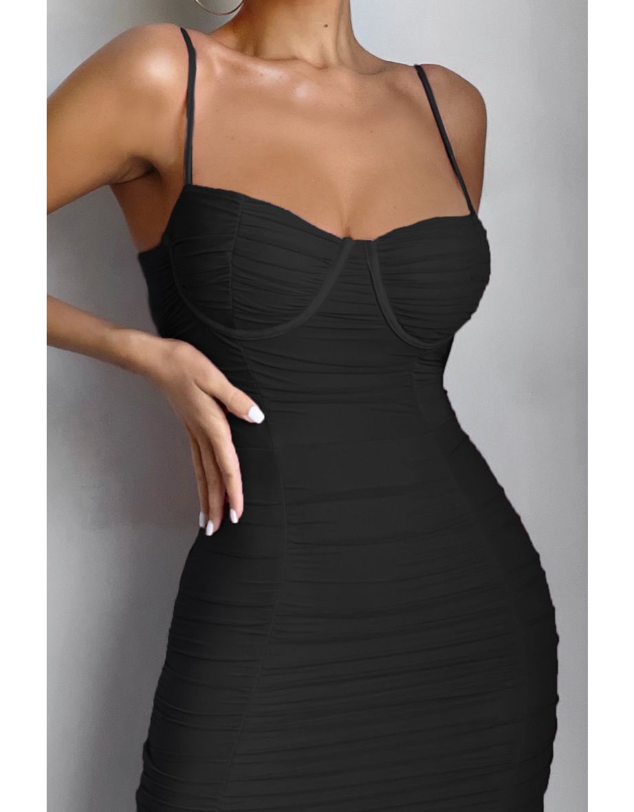 Love Tapes | Black Corset Mesh Midi Dress - 5