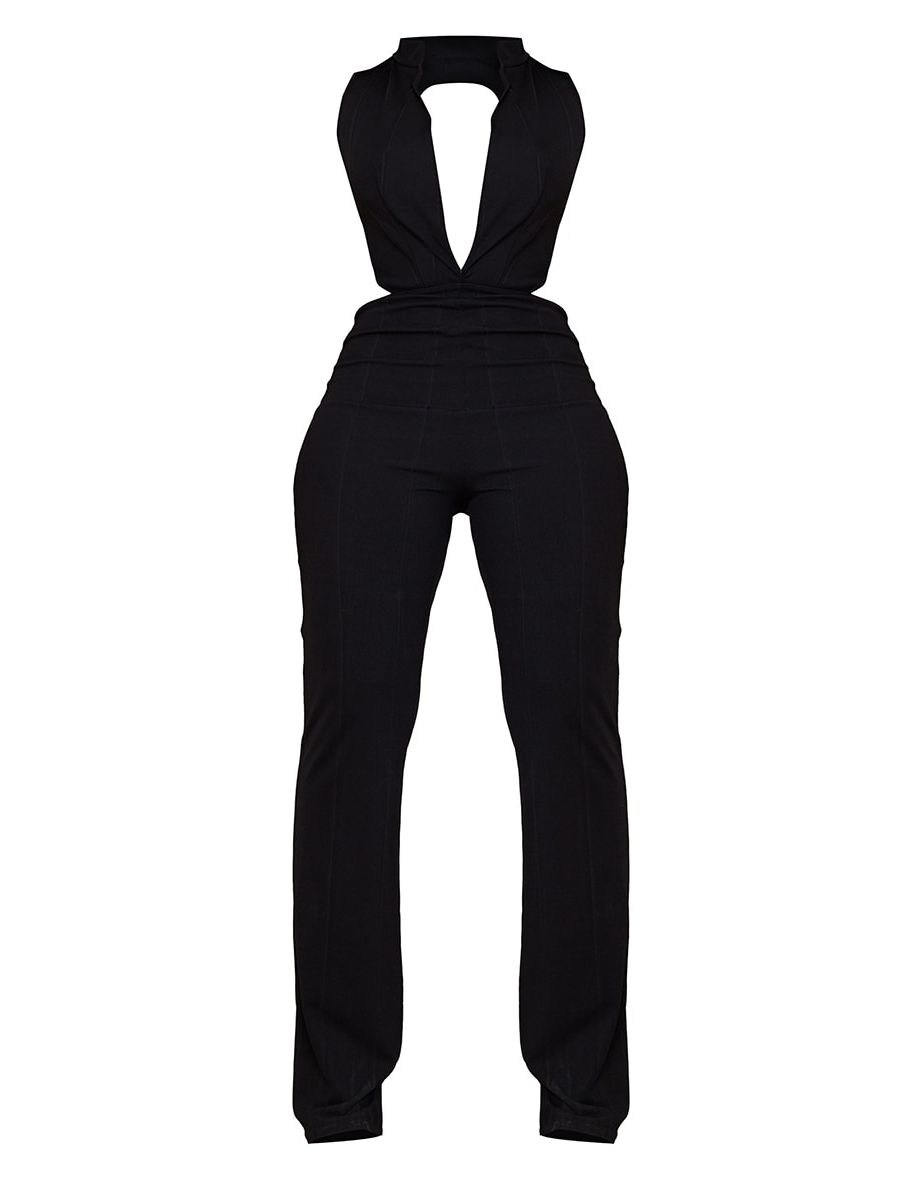 Shape Black Bandage Halterneck Backless Wide Leg Jumpsuit - 4