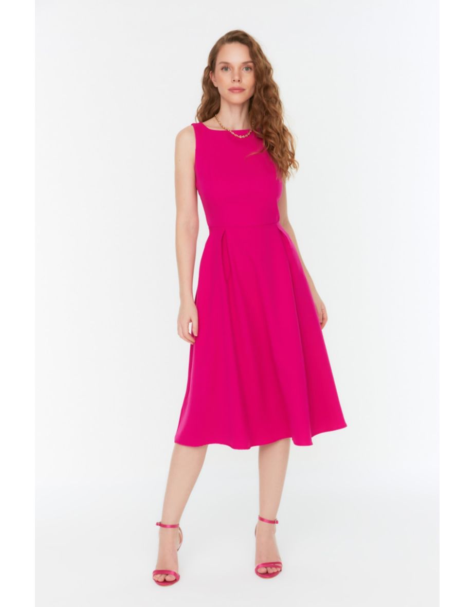 Pink A-Line Midi Dress