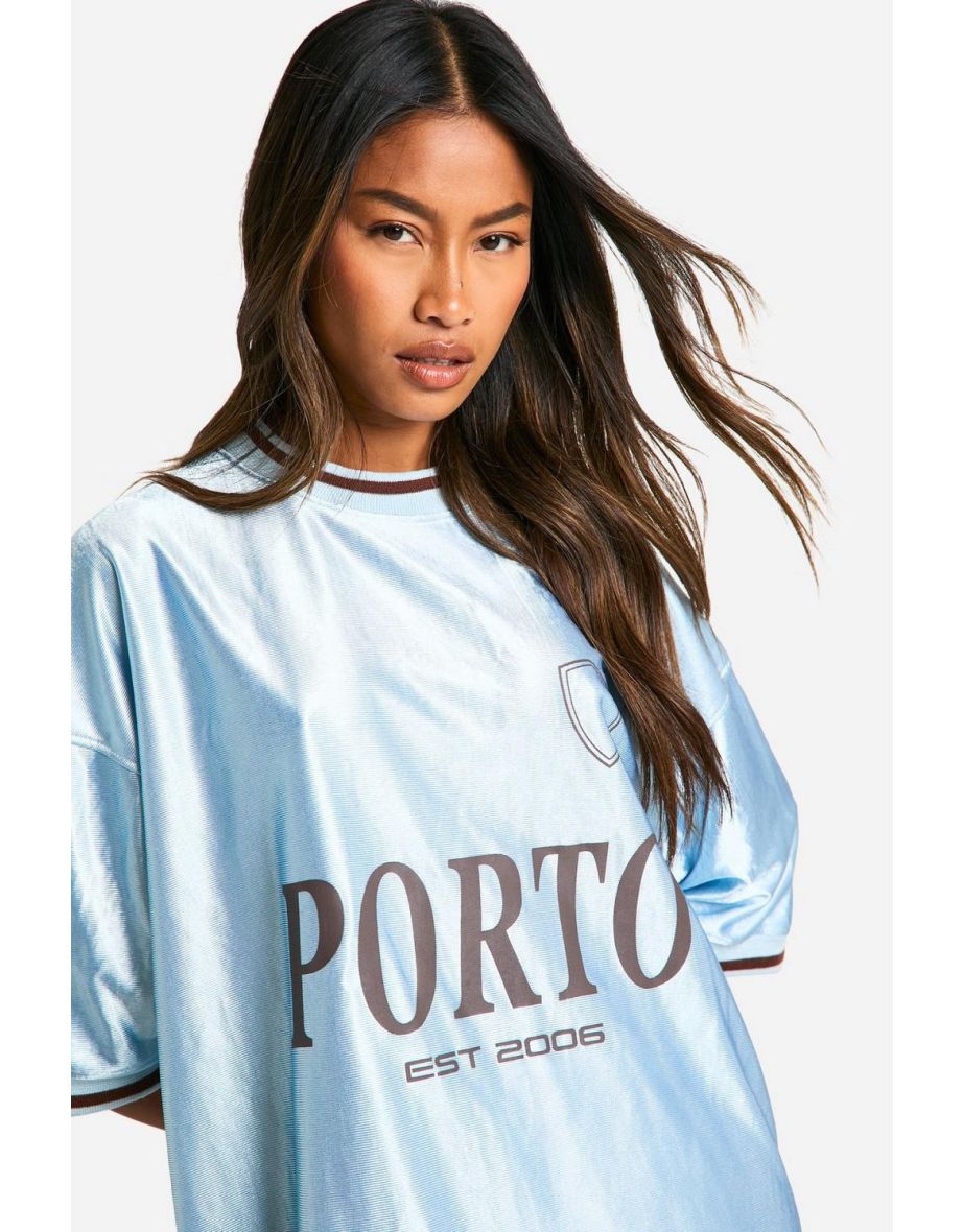 Porto Slogan Oversized Football T-shirt - light blue - 3