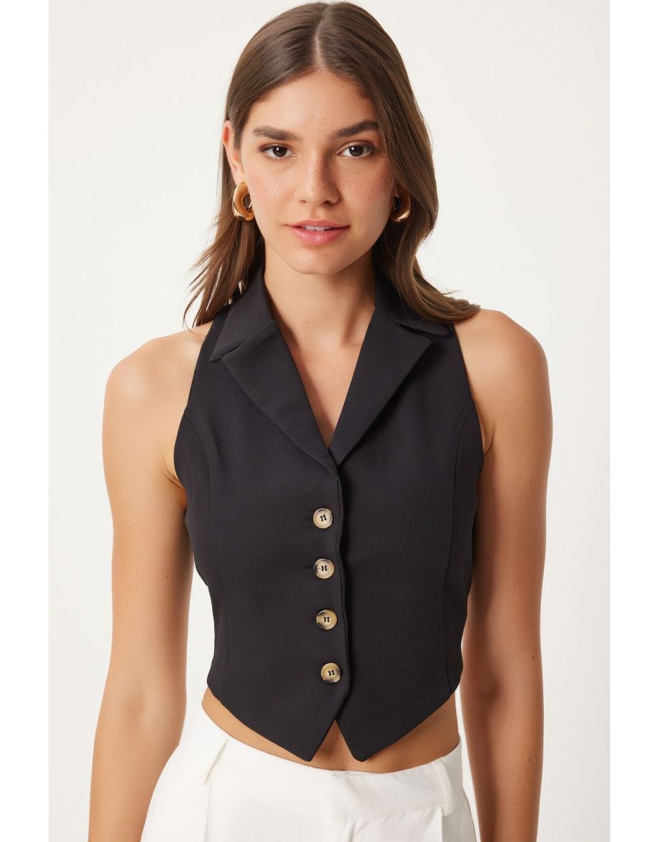 Women's Black Tie Detailed Body-Fitting Vest