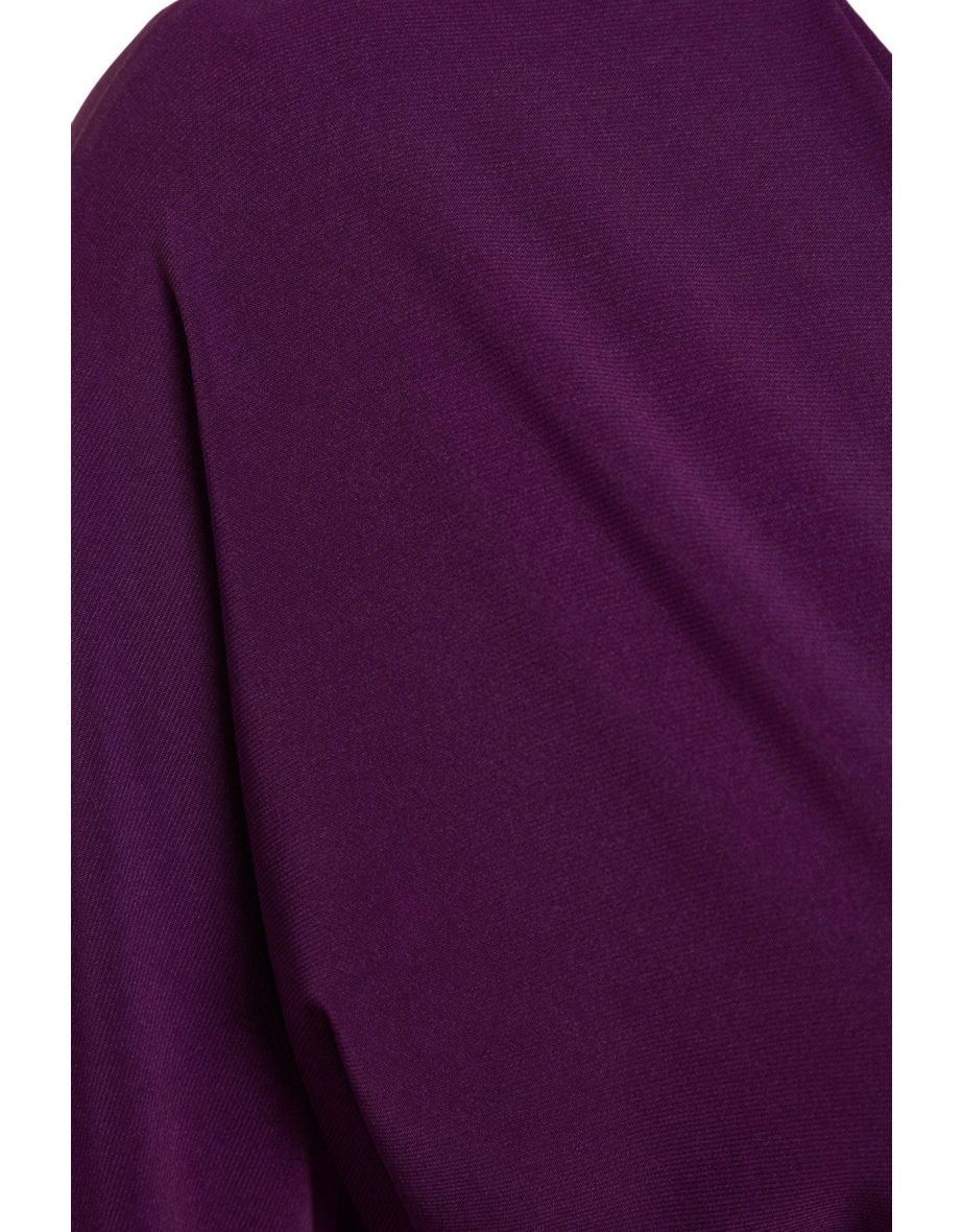 Purple Column Midi Evening Dress with Long Sleeves - 8