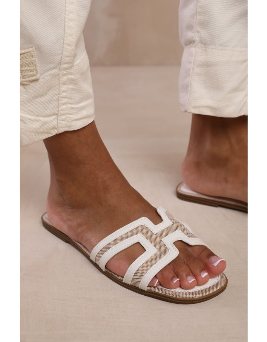 SURGE CUT OUT STRAP FLAT SANDALS IN WHITE FAUX LEATHER - 1