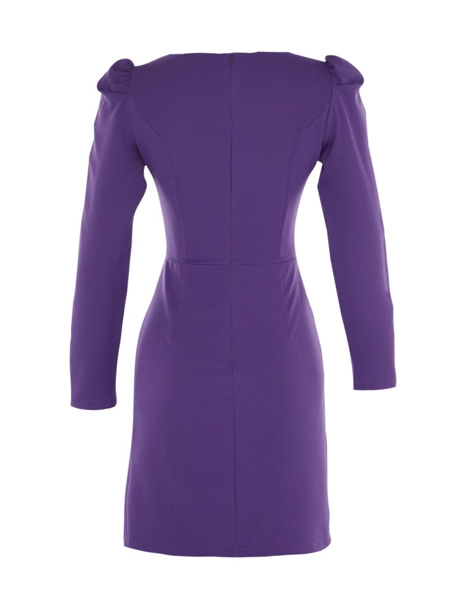 Purple Column Mini Shift Dress with Long Sleeves - 7