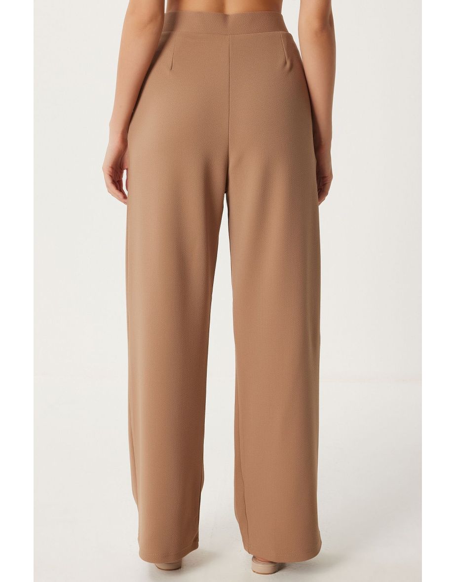 Women's Biscuit Lycra Comfortable Palazzo Knitted Trousers - 4
