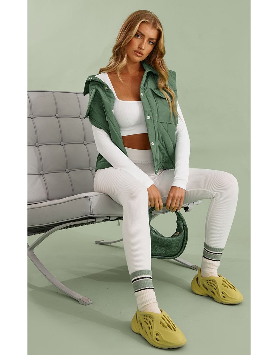 White Wide Contour Rib Square Neck Long Sleeve Crop Top