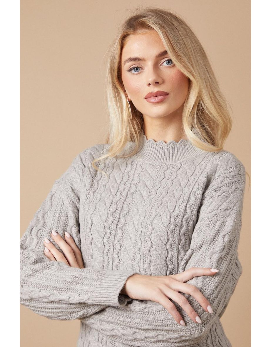 Wavy Cable Detail Scalloped Neck Jumper - 3