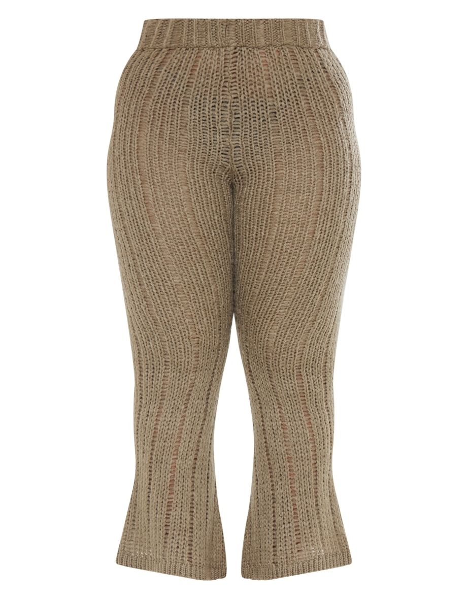 Shape Khaki Knit High Waist Flare Trousers - 4