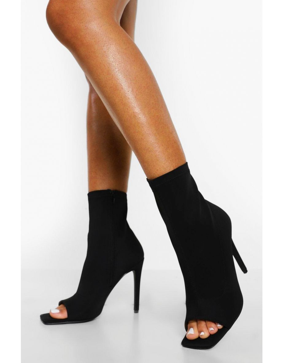 Peep Toe Sock Sandal - black