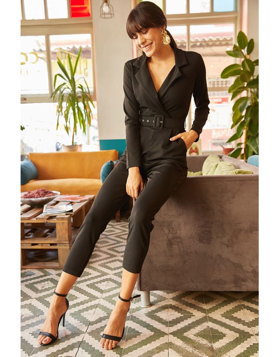 Shop Women s Black Pocket Belted Jumpsuit Online in Qatar VogaCloset