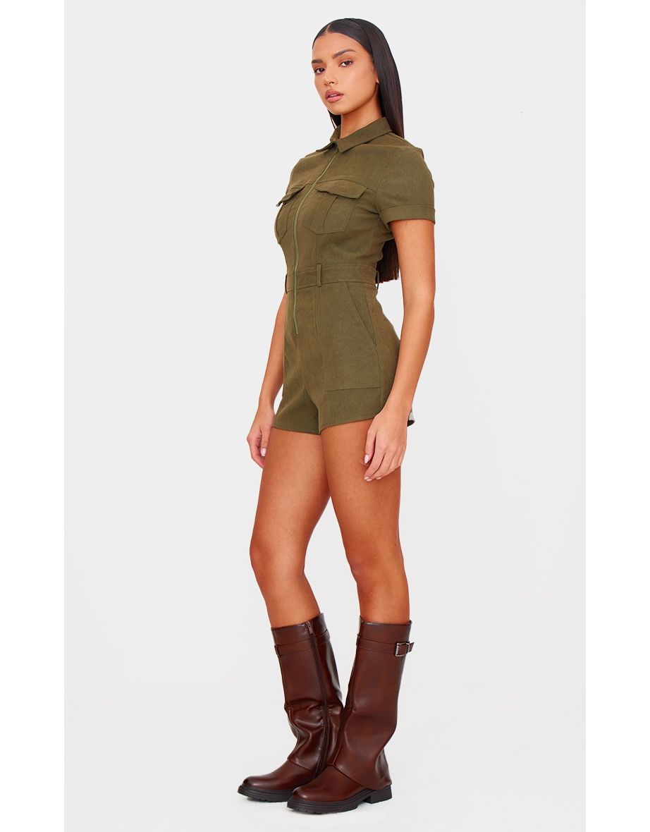 Khaki Soft Tailored Utility Detail Playsuit
