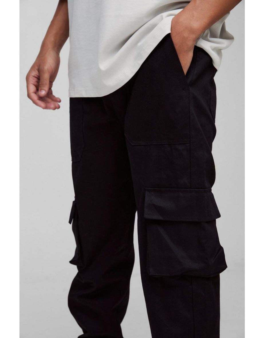 Skinny Fit Elasticated Waist Cuffed Cargo Trousers - black - 2