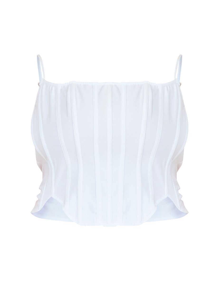 Plus White Strappy Boned Corset - 4