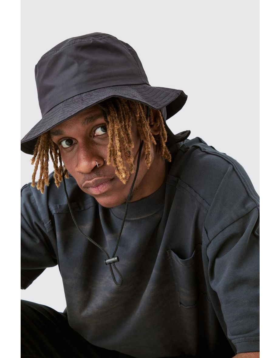 Nylon Neck Flap Boonie Hat In Charcoal - charcoal