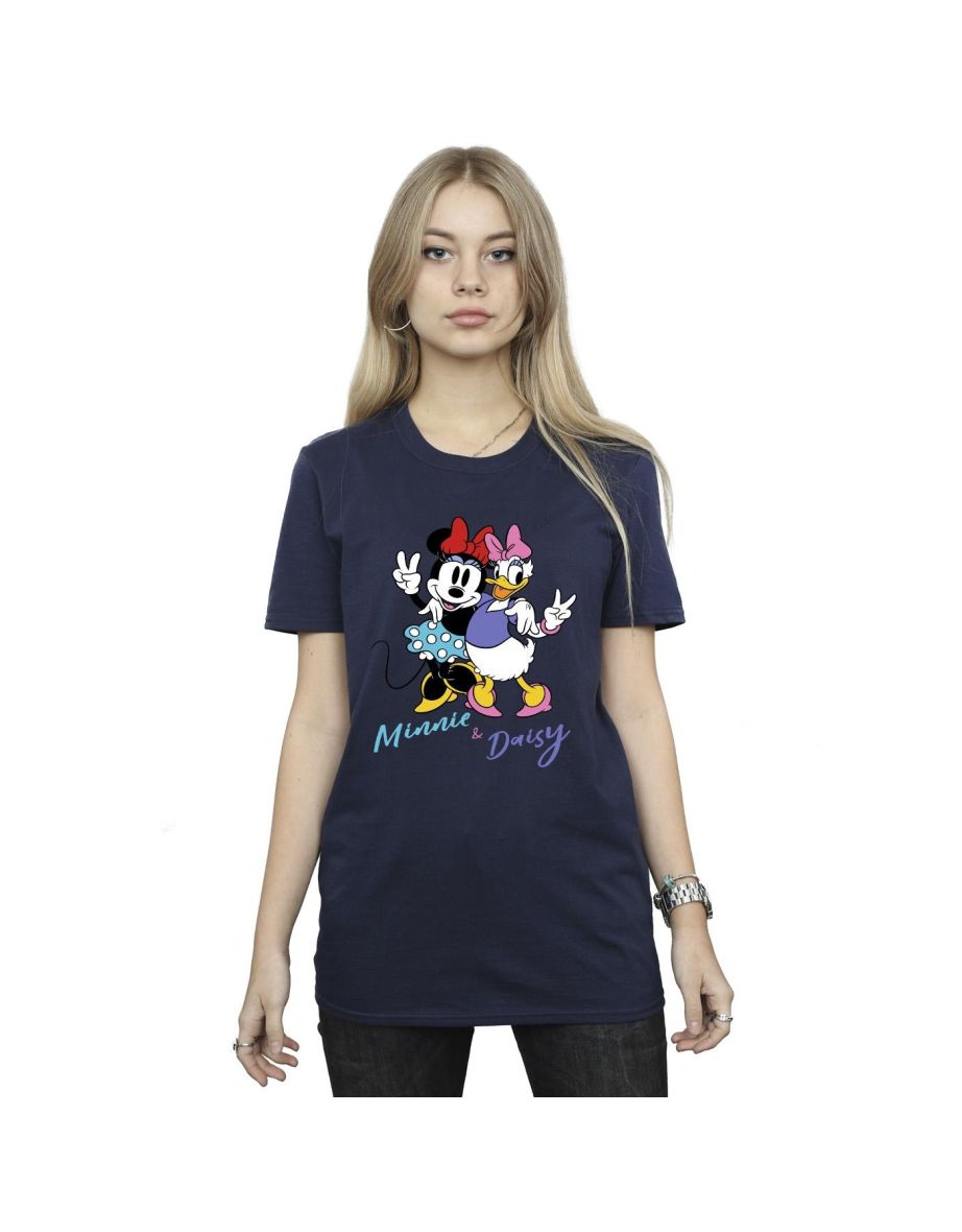 Disney Womens/Ladies Minnie Mouse And Daisy Cotton Boyfriend T-Shirt - Navy Blue