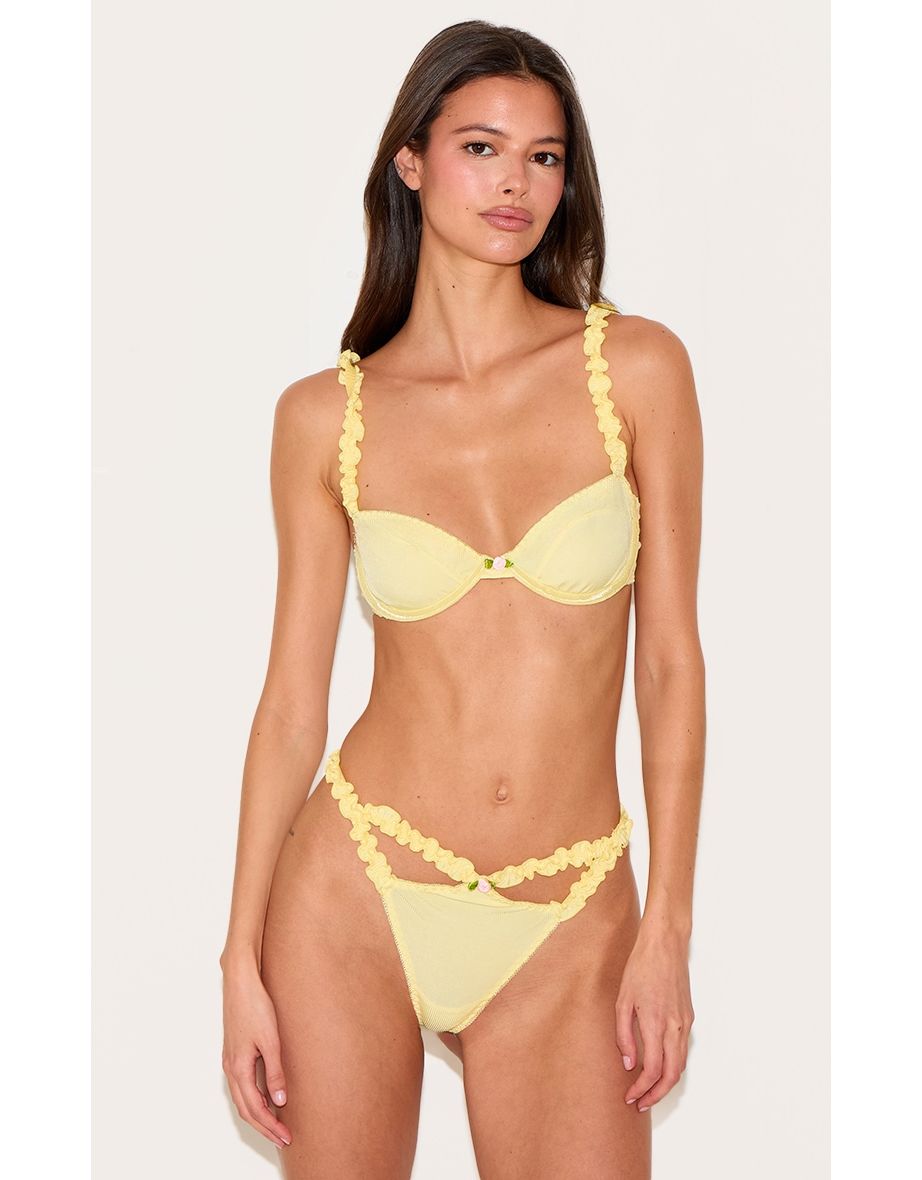 Lemon Ribbed Frill Underwired Lingerie Set